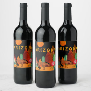 Arizona ~ Mountains, Desert, Horse and Full Moon Wine Label