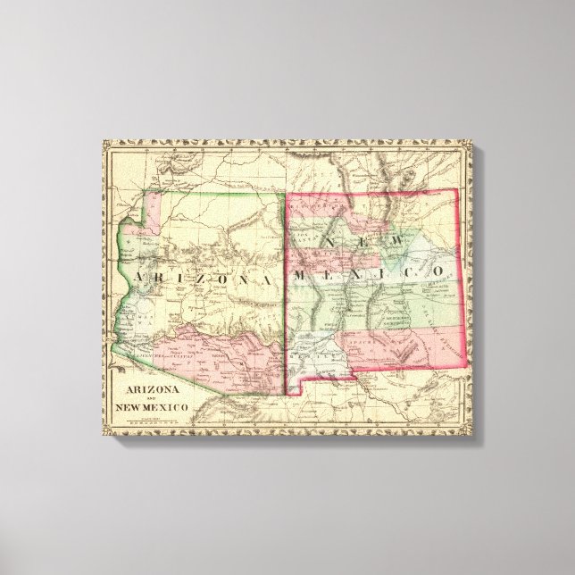 Arizona, New Mexico Map by Mitchell Canvas Print (Front)