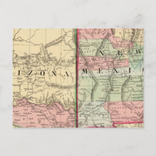 Arizona, New Mexico Map by Mitchell Postcard