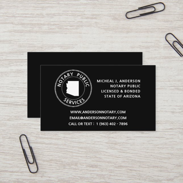 Arizona Notary Public Services Business Card (Front/Back In Situ)