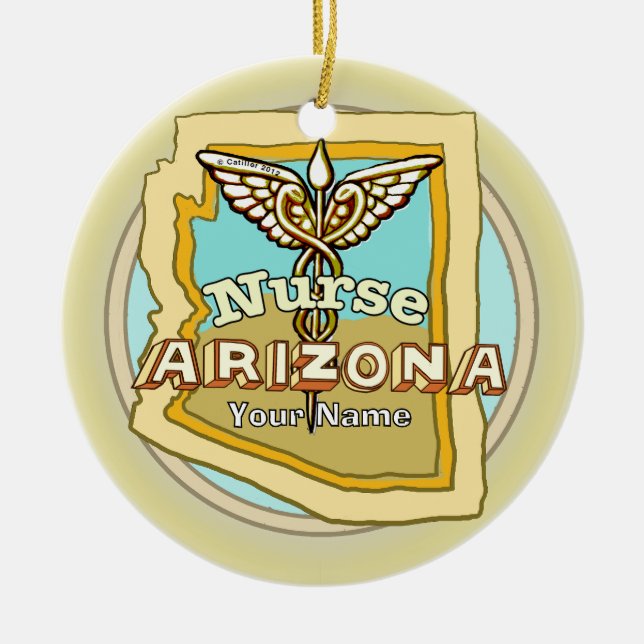 Arizona Nurse Caduceus Ceramic Tree Decoration (Front)