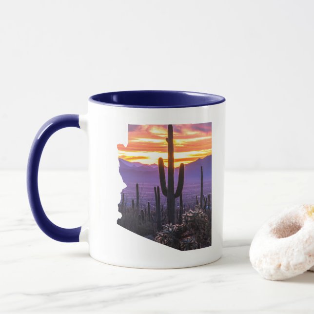 Arizona Outline Personalised Photo Travel Souvenir Mug (With Donut)