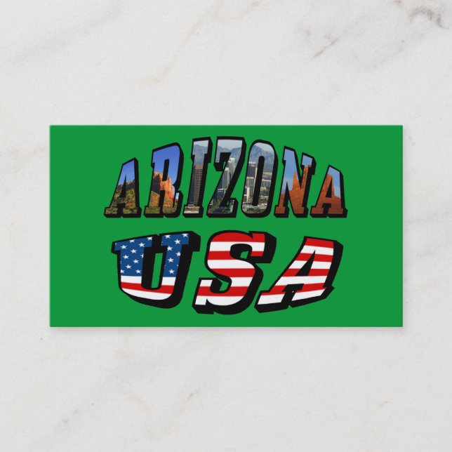 Arizona Picture and USA Flag Text Business Card (Front)