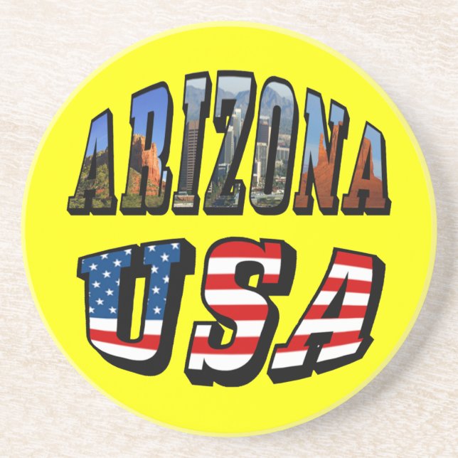 Arizona Picture and USA Flag Text Coaster (Front)
