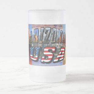 Arizona Picture and USA Flag Text Frosted Glass Beer Mug