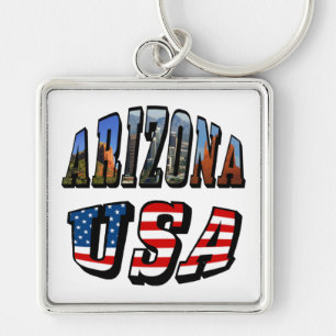 Arizona Picture and USA Flag Text Key Ring