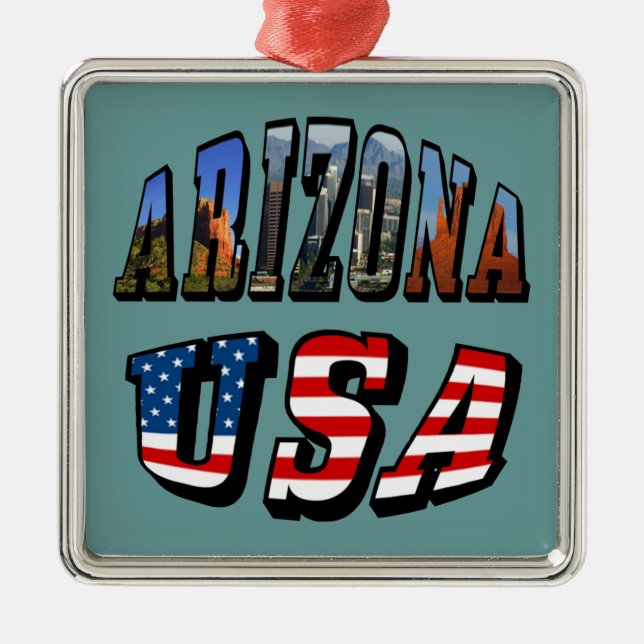 Arizona Picture and USA Flag Text Metal Tree Decoration (Front)