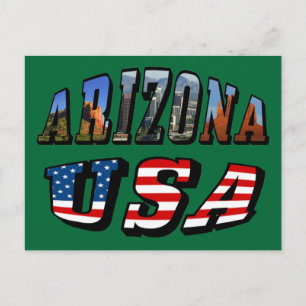 Arizona Picture and USA Flag Text Postcard