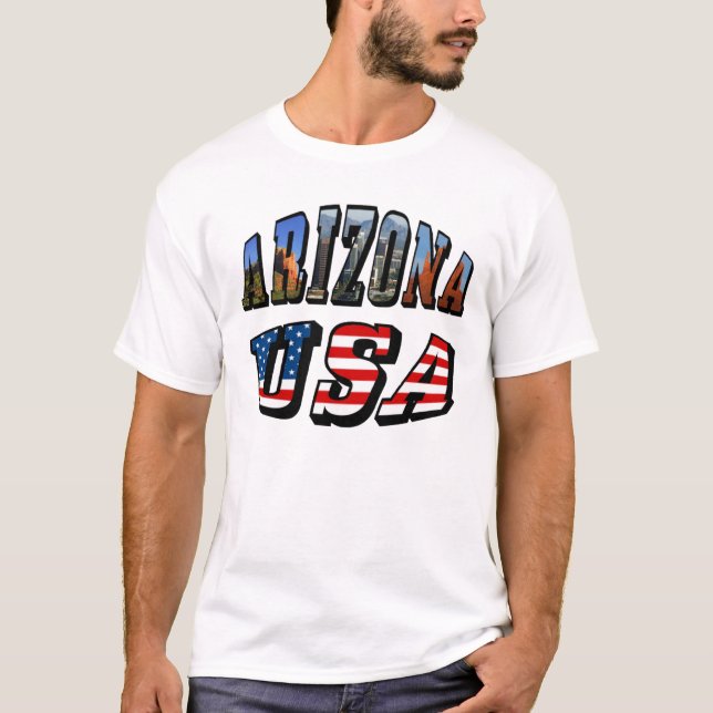 Arizona Picture and USA Flag Text T-Shirt (Front)