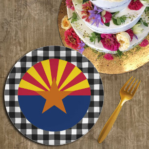 Arizona Plate, buffalo plaid USA & Arizona Flag Paper Plate