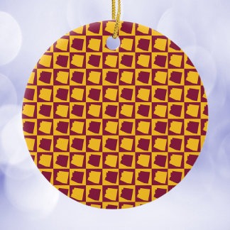 Arizona Pop Art Checkerboard Maroon Gold Ceramic Tree Decoration