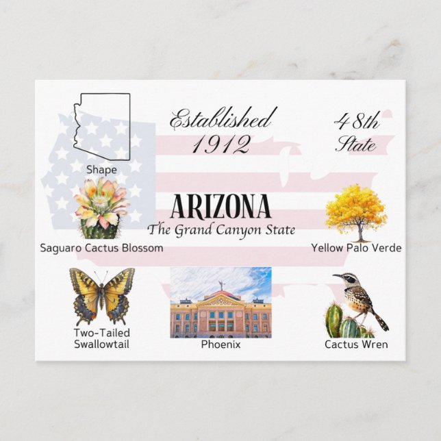 Arizona Postcard | State themes and landmarks (Front)