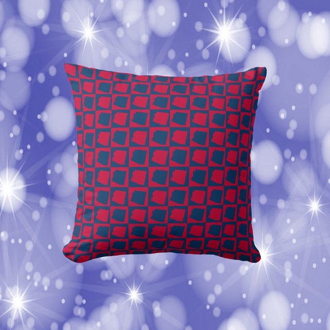 Arizona Red and Blue Check Pattern Cushion (A throw pillow with a red and blue pattern featuring the state of Arizona.)