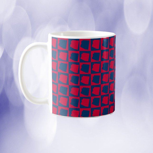 Arizona Red and Blue Pattern Coffee Mug (A mug with a red and blue pattern featuring the US state of Arizona.)