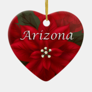 Arizona Red Poinsettia Heart Keepsake Ornament