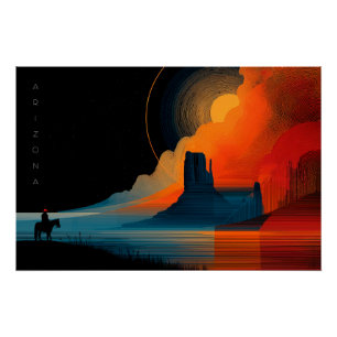 Arizona Red Rocks, Horseback Rider, Minimalist Poster