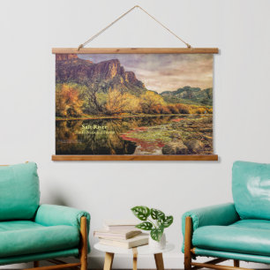 Arizona River Sonoran Desert Mountains Digital Art Hanging Tapestry
