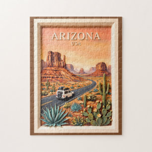Arizona Road Trip Vintage Monument Valley Desert Jigsaw Puzzle