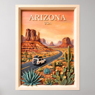 Arizona Road Trip Vintage Monument Valley Desert Poster
