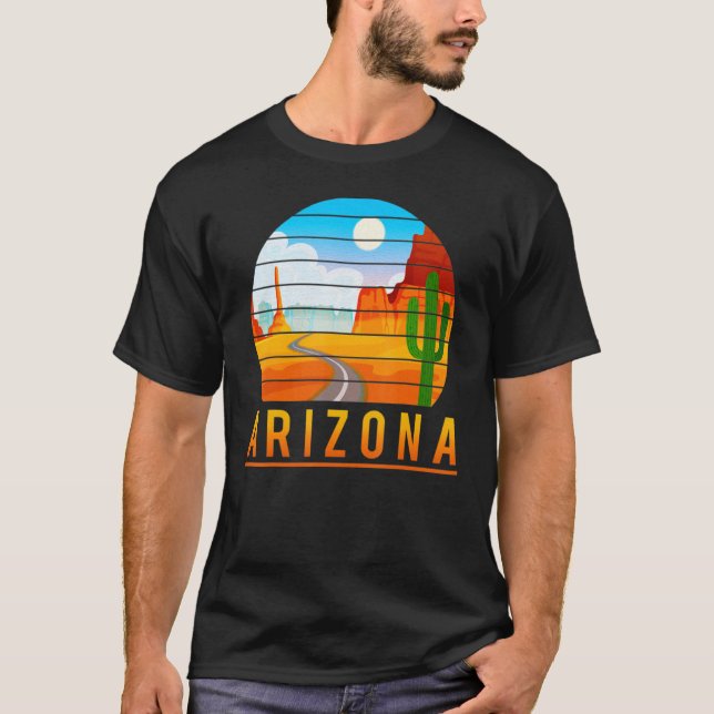 Arizona Roadrunner Retro Desert Cactus T-Shirt (Front)