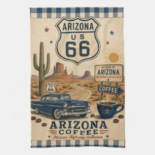 Arizona Route 66 Desert Coffee Americana Tea Towel