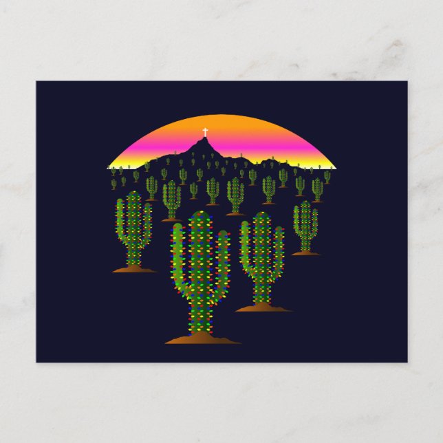 Arizona Saguaro Cactus Christmas Lights at Sunset Holiday Postcard (Front)