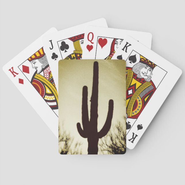 Arizona Saguaro Cactus Silhouette Bicycle Playing  Playing Cards (Back)