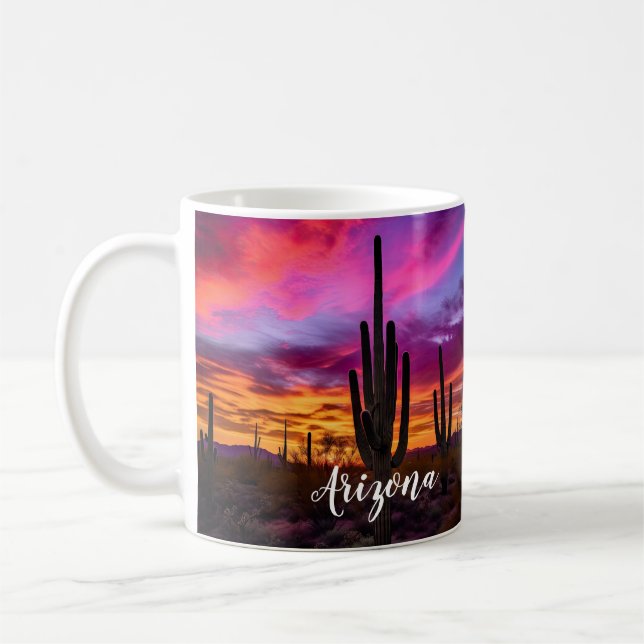 Arizona Saguaro Cactus Southwestern Desert Sunset Coffee Mug (Left)