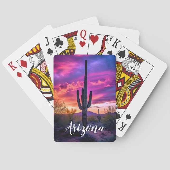 Arizona Saguaro Cactus Southwestern Desert Sunset Playing Cards (Back)