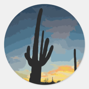 Arizona Saguaro Cactus Southwestern Sunset Classic Round Sticker