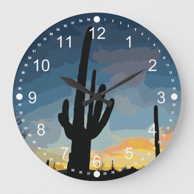 Arizona Saguaro Cactus Southwestern Sunset Large Clock (Front)