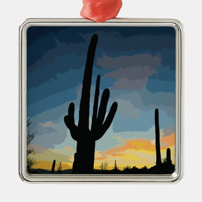 Arizona Saguaro Cactus Southwestern Sunset Metal Tree Decoration (Front)