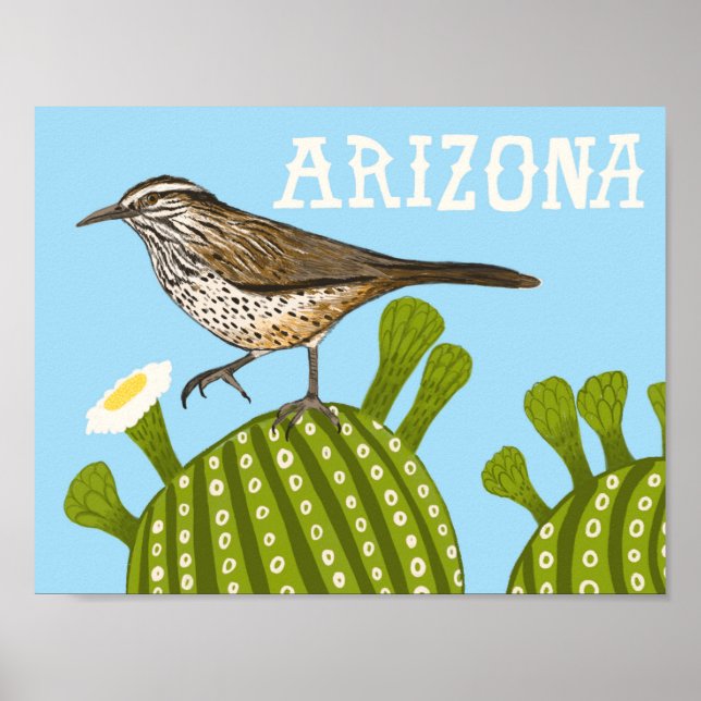 Arizona Saguaro Cactus Wren Cute Bird Nature  Poster (Front)