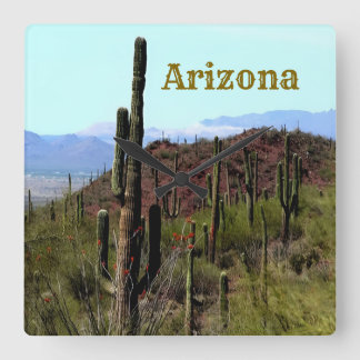 Arizona saguaro mountain landscape  square wall clock