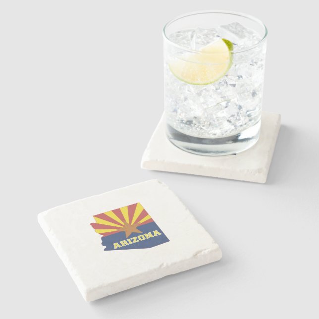 Arizona Shaped State Flag Arizonan Sun Burst Stone Coaster (Side)