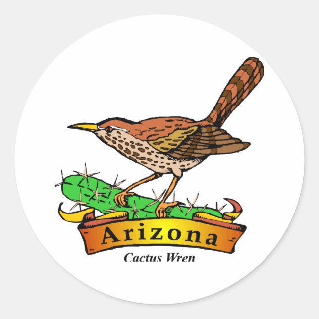 Arizona St. Flower Cactus Wren Classic Round Sticker (Front)