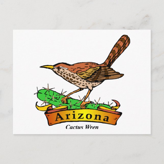 Arizona St. Flower Cactus Wren Postcard (Front)