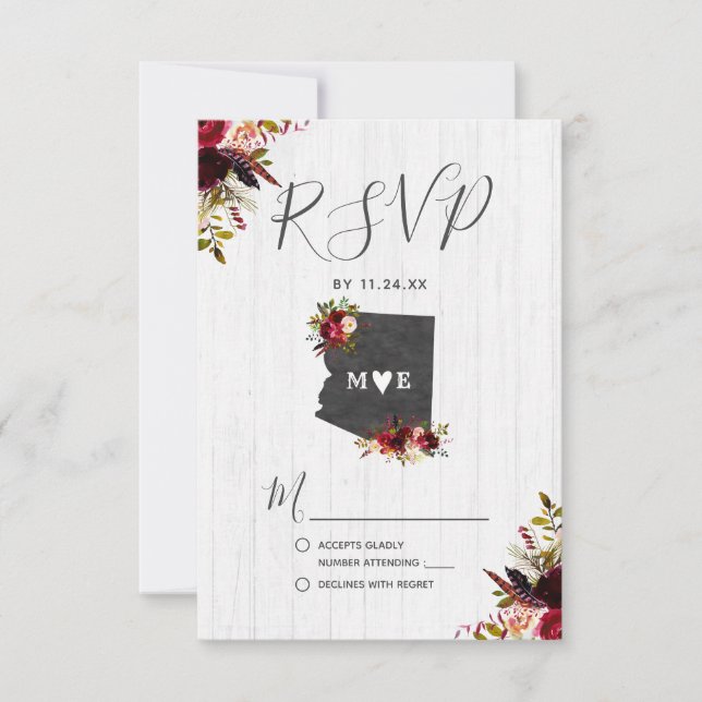 Arizona State Destination Rustic Wedding RSVP Card (Front)