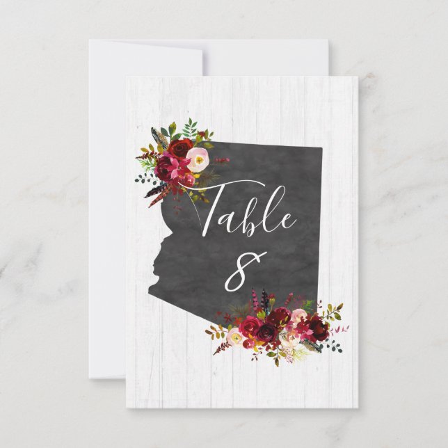 Arizona State Destination Wedding Table Numbers (Front)