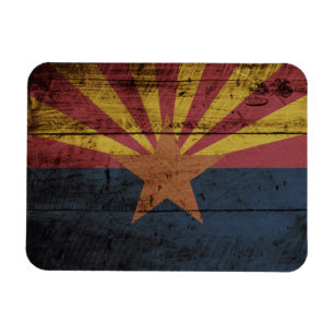 Arizona State Flag on Old Wood Grain Magnet