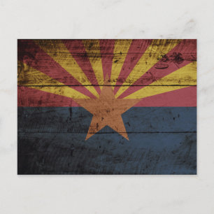 Arizona State Flag on Old Wood Grain Postcard