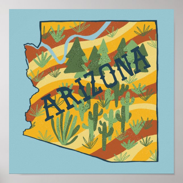 Arizona State  Illustrated Map Poster (Front)