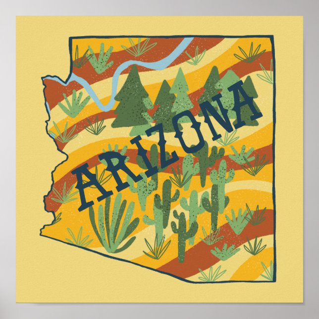 Arizona State  Illustrated Map Poster (Front)