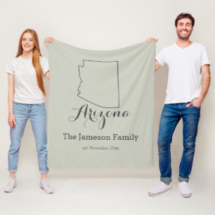 Arizona state map outline family personalised fleece blanket