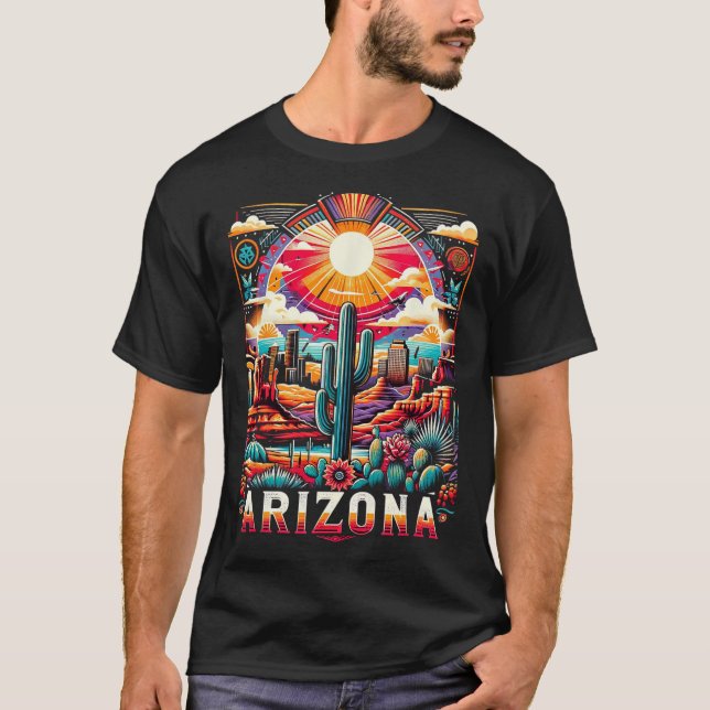 Arizona State Shirt Az Retro Desert Cactus Family  (Front)