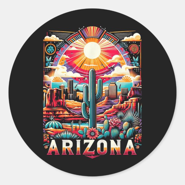 Arizona State Shirt Az Retro Desert Cactus Family  Classic Round Sticker (Front)