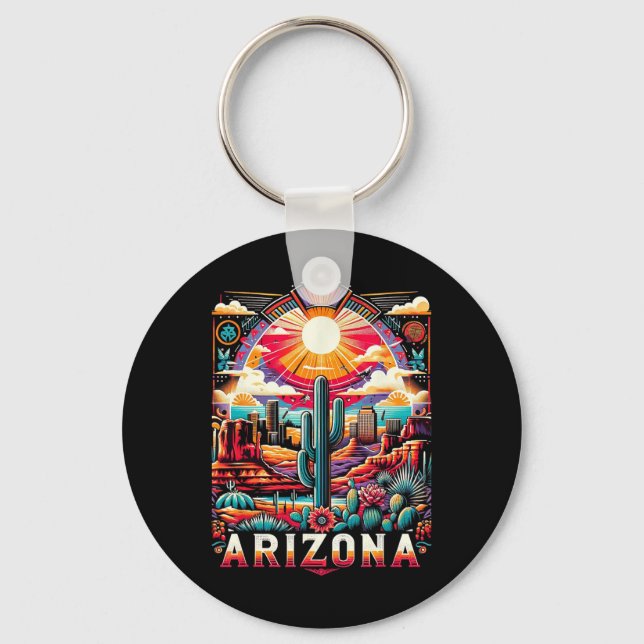 Arizona State Shirt Az Retro Desert Cactus Family  Key Ring (Front)