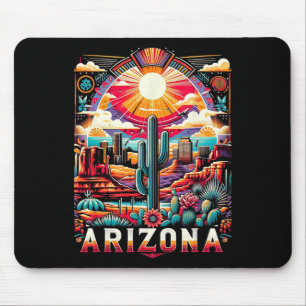 Arizona State Shirt Az Retro Desert Cactus Family Mouse Mat