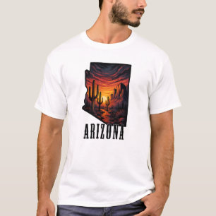 Arizona State Tattoo Style Desert Sunset $ Cactus T-Shirt