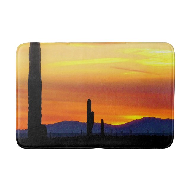 Arizona Sunset / Bright Orange / Cactus Silhouette Bath Mat (Front)